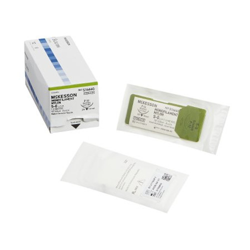 Suture with Needle McKesson Nonabsorbable Monofilament Nylon Size 5-0 18 Inch Suture 1-Needle 19 mm 3/8 Circle Reverse Cutting Needle S1666G Box/12