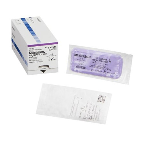 Suture with Needle McKesson Absorbable Undyed Braided Polyglycolic Acid Size 4-0 18 Inch Suture 1-Needle 13 mm 3/8 Circle Reverse Cutting Needle SJ494GX Box/12