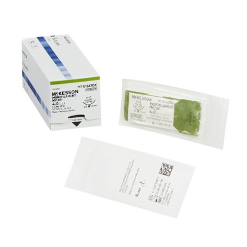 Suture with Needle McKesson Nonabsorbable Black Monofilament Nylon Size 4-0 18 Inch Suture 1-Needle 19 mm 3/8 Circle Reverse Cutting Needle S1667GX Box/12