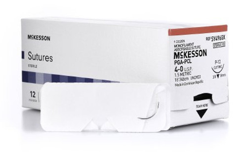 Suture with Needle McKesson Absorbable Undyed Monofilament Polyglycolic Acid / PCL Size 4-0 18 Inch Suture 1-Needle 19 mm 3/8 Circle Reverse Cutting Needle SY496GX Box/12