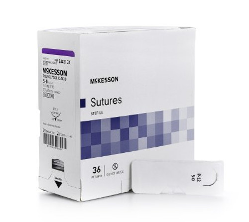 Suture with Needle McKesson Absorbable Braided Polyglycolic Acid Size 5-0 30 Inch Suture 1-Needle 19 mm 3/8 Circle Reverse Cutting Needle SJ421GX Box/36