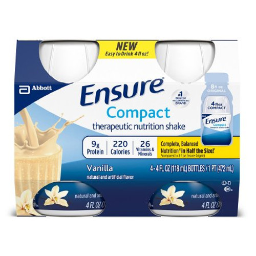 Oral Supplement Ensure Compact Therapeutic Nutrition Shake Vanilla Flavor Ready to Use 4 oz. Bottle 64356