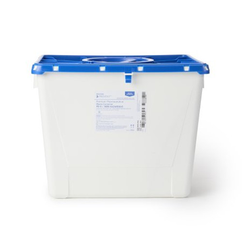 Pharmaceutical Waste Container McKesson Prevent 13-1/2 H X 17-3/10 W X 13 L Inch 8 Gallon White Base / Blue Lid Vertical Entry Rotating Lid 2256
