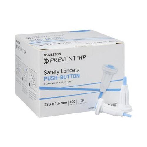 Lancet McKesson Prevent Fixed Depth Lancet Needle 1.6 mm Depth 28 Gauge Push Button Activation 16-PBHPSL28G1.6
