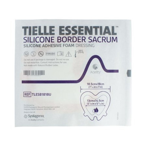 Silicone Foam Dressing TIELLE ESSENTIAL 7 X 7-1/4 Inch Sacral Silicone Adhesive with Border Sterile TLESB1818U