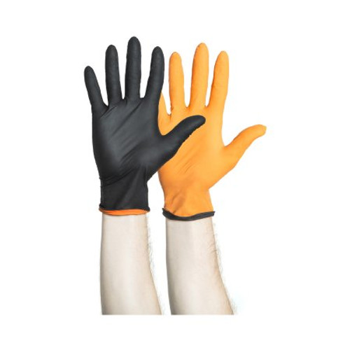 Reversible Exam Glove Black-Fire Small NonSterile Nitrile Standard Cuff Length Textured Fingertips Black / Orange Not Chemo Approved 44756