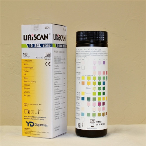 Urinalysis Test Uriscan Bilirubin Blood Glucose Ketones Leukocytes Nitrite pH Protein Specific Gravity Urobilinogen 100 per Bottle U774