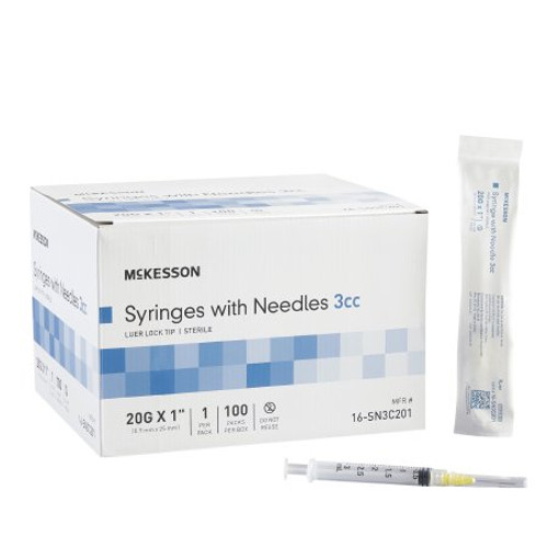Syringe with Hypodermic Needle McKesson 3 mL 20 Gauge 1 Inch Detachable Needle Without Safety 16-SN3C201