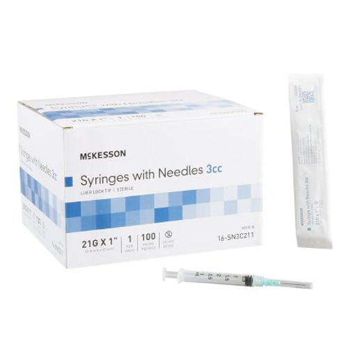 Syringe with Hypodermic Needle McKesson 3 mL 21 Gauge 1 Inch Detachable Needle Without Safety 16-SN3C211