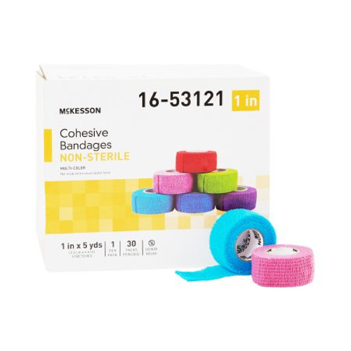 Cohesive Bandage McKesson 1 Inch X 5 Yard Standard Compression Self-adherent Closure Purple / Pink / Green / Light Blue / Royal Blue / Red NonSterile 16-53121