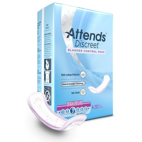 Bladder Control Pad Attends Discreet Maximum 13 Inch Length Heavy Absorbency Polymer Core One Size Fits Most Adult Female Disposable ADPMAX