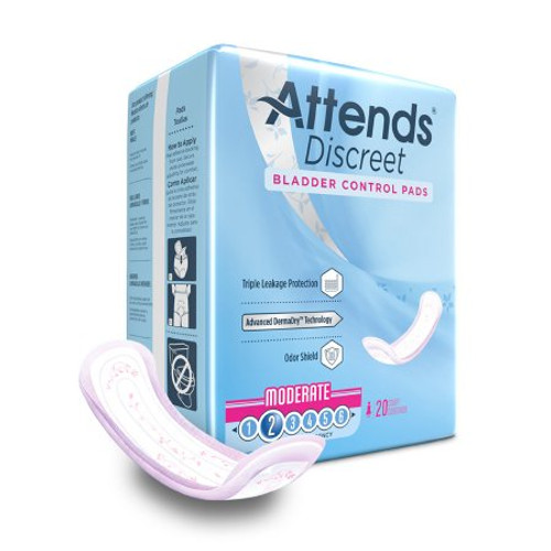 Bladder Control Pad Attends Discreet 10-1/2 Inch Length Moderate Absorbency Polymer Core One Size Fits Most Adult Female Disposable ADPMOD