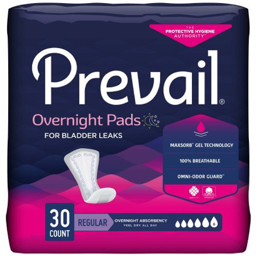 Bladder Control Pad Prevail Daily Pads Overnight 16 Inch Length Heavy Absorbency Polymer Core One Size Fits Most Adult Female Disposable PVX-120