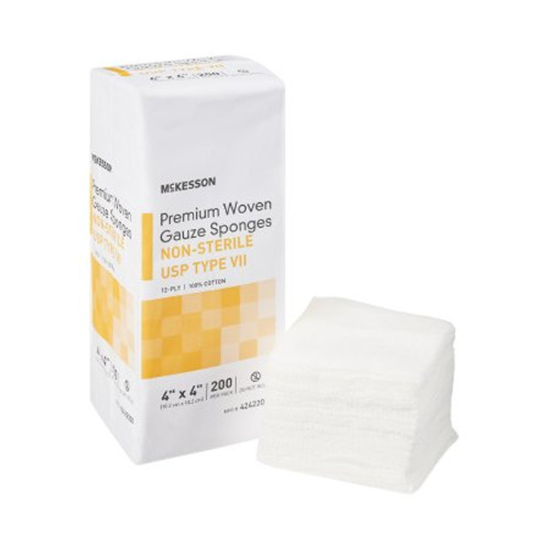 USP Type VII Gauze Sponge McKesson Cotton 12-Ply 4 X 4 Inch Square NonSterile 42422000