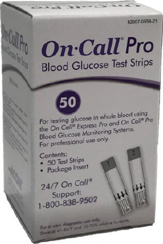 Blood Glucose Test Strips On Call Pro 50 Strips per Box No Coding Required For On Call Pro Blood Glucose Monitoring System 755821