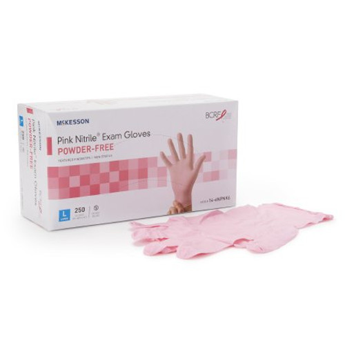 Exam Glove McKesson Pink Nitrile Large NonSterile Nitrile Standard Cuff Length Textured Fingertips Pink Not Chemo Approved 14-6NPNK6
