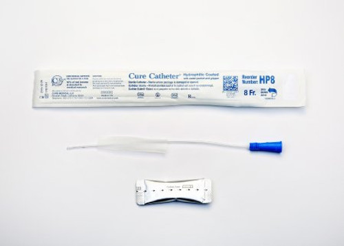 Urethral Catheter Cure Catheter Straight Tip Hydrophilic Coated Plastic 8 Fr. 10 Inch HP8