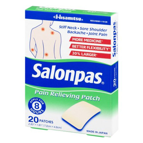 Topical Pain Relief Salonpas 3.1% - 6% - 10% Strength Camphor / Menthol / Methyl Salicylate Patch 20 per Box 46581011020 Carton/20
