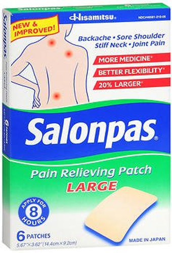 Topical Pain Relief Salonpas 3.1% - 6% - 10% Strength Camphor / Menthol / Methyl Salicylate Patch 6 per Box 46581021006 Box/6
