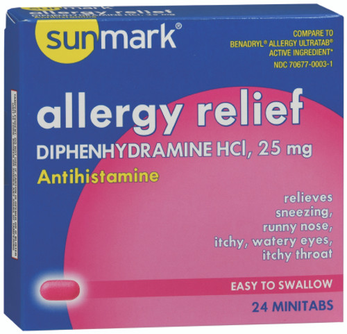 Allergy Relief sunmark 25 mg Strength Minitab 24 per Box 70677000301 Box/24