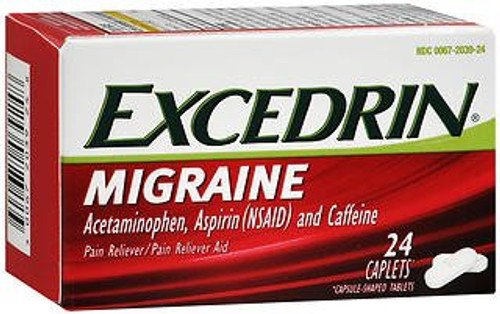 Pain Relief Excedrin 250 mg - 250 mg - 65 mg Strength Acetaminophen / Aspirin / Caffeine Caplet 24 per Box 00067203924 Bottle/1