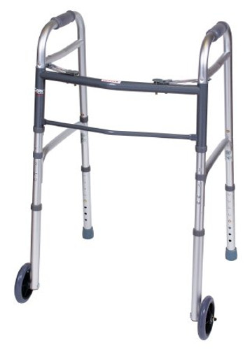 Folding Walker with Wheels Adjustable Height Carex Aluminum Frame 300 lbs. Weight Capacity 30 to 37 Inch Height FGA87100 0000