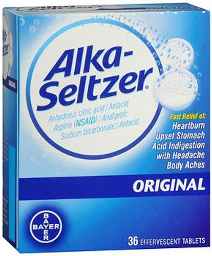 Antacid Alka-Seltzer 1000 mg - 325 mg - 1916 mg Strength Effervescent Tablet 36 per Bottle 00280400003 Bottle/1