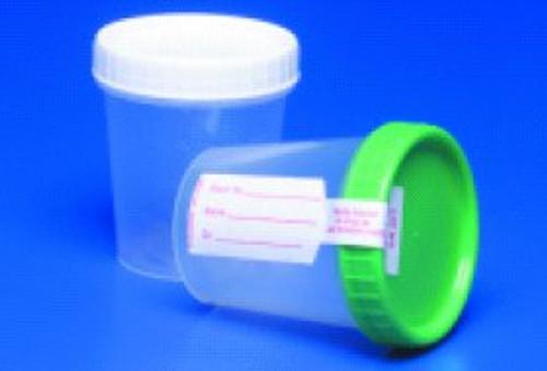 Specimen Container Polypropylene 120 mL 4 oz. Screw Cap Patient Information Sterile 8889207026- Case/100