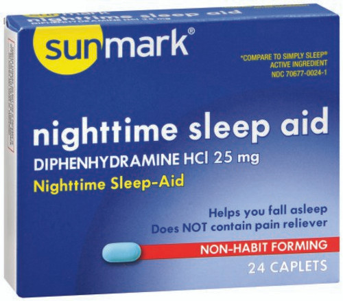 Sleep Aid sunmark 24 per Box Caplet 25 mg Strength 70677002401 Box/1