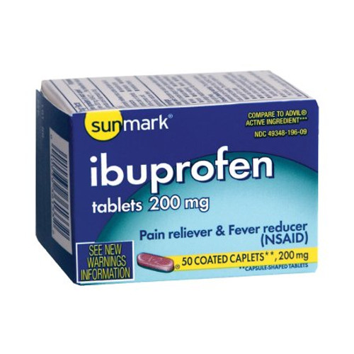 Pain Relief sunmark 200 mg Strength Ibuprofen Caplet 50 per Bottle 49348019609 Bottle/1