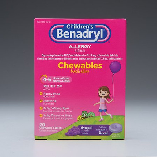 Children s Allergy Relief Children s Benadryl 12.5 mg Strength Chewable Tablet 20 per Box 10300450553208