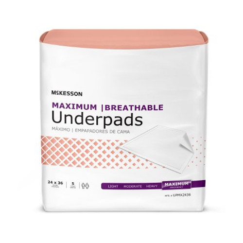 Underpad McKesson Ultimate Breathable 24 X 36 Inch Disposable Fluff / Polymer Heavy Absorbency UPMX2436