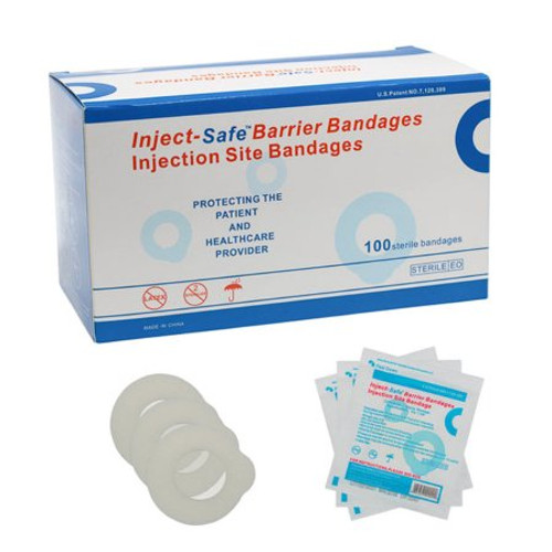 Adhesive Barrier Strip Inject-Safe 1-3/8 Inch Diameter Film / Foam Round White Sterile 8-6432700001-9