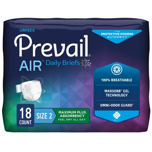 Unisex Adult Incontinence Brief Prevail Air Size 2 Disposable Heavy Absorbency AIR-013