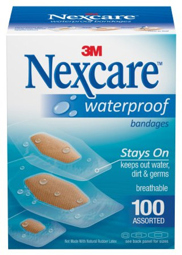 Adhesive Strip Nexcare Waterproof 7/8 X 1-1/16 Inch / 1-1/4 X 2-1/2 Inch / 1-1/16 X 2-1/4 Inch Plastic / Film Rectangle Clear / Tan Sterile 432-100