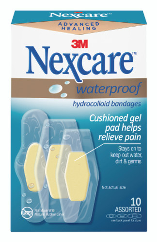 Adhesive Strip Nexcare Waterproof 1 X 2-1/5 Inch / 1-1/5 X 2-2/5 Inch / 1 X 2 - 7/10 Inch Film / Hydrocolloid Rectangle Clear Sterile AWB-10