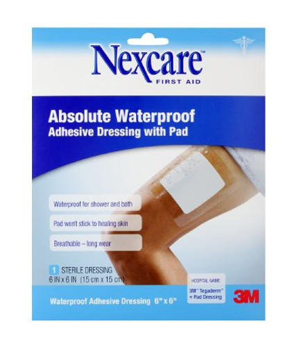 Adhesive Dressing Nexcare Absolute Waterproof 6 X 6 Inch Plastic Square Clear Sterile W3588