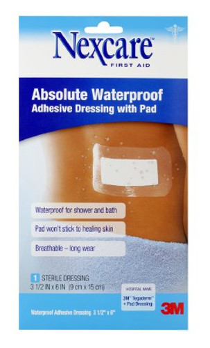 Adhesive Dressing Nexcare Absolute Waterproof 3-1/2 X 6 Inch Plastic Rectangle Clear Sterile W3589