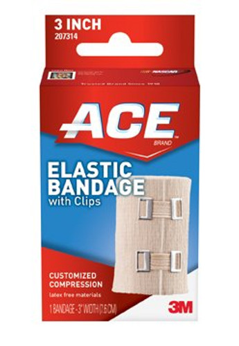 Elastic Bandage 3M ACE 3 Inch Width Standard Compression Clip Detached Closure Tan NonSterile 207314