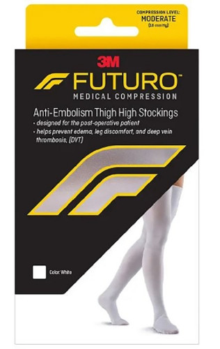 Anti-embolism Stocking 3M Futuro Thigh High Medium / Regular White Closed Toe 71065EN