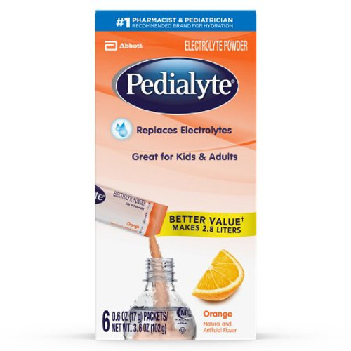 Pediatric Oral Electrolyte Solution Pedialyte Powder Packs Orange Flavor 0.6 oz. Individual Packet Powder 64177