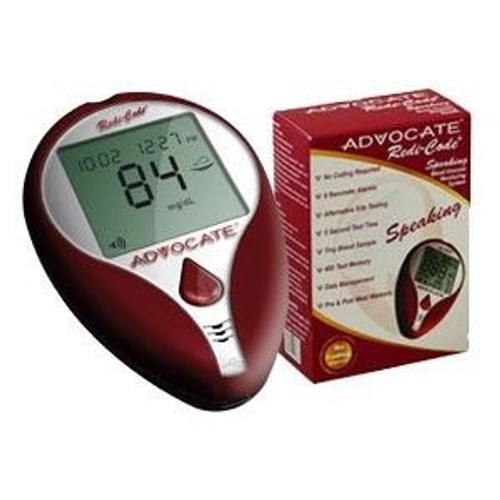 Blood Glucose Meter Advocate Redi-Code 5 Second Results Stores Up To 400 Results 7 14 and 30 Day Averaging No Coding Required BMB001-S
