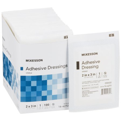 Adhesive Dressing McKesson 2 X 3 Inch Cotton / Polyester Rectangle White Sterile 16-4272