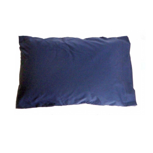 Bed Pillow SnuggleHose Adjustable Firmness 12 X 18 Inch Beige with Navy Blue Pillowcase Reusable BW-1
