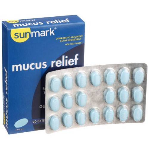 Cold and Cough Relief sunmark mucus E.R. 600 mg Strength Extended Release Tablet 20 per Box 70677004901