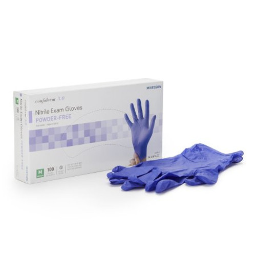 Exam Glove McKesson Confiderm 3.0 Medium NonSterile Nitrile Standard Cuff Length Textured Fingertips Blue Not Chemo Approved 14-6N34EC