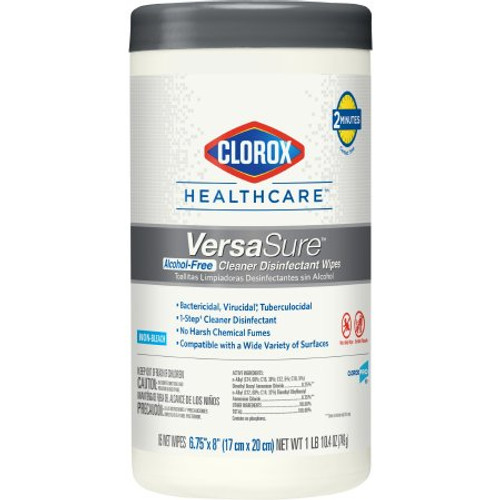 Clorox Healthcare VersaSure Surface Disinfectant Cleaner Premoistened Manual Pull Wipe 85 Count Canister Disposable Scented NonSterile 31757