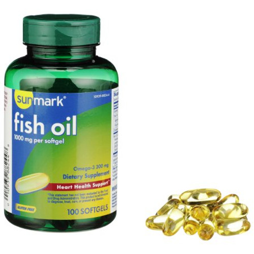 Omega 3 Supplement sunmark Fish Oil 1000 mg Strength Softgel 100 per Bottle 01093988244