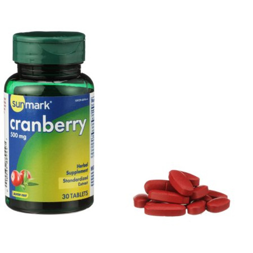 Dietary Supplement sunmark Cranberry Extract 500 mg Strength Tablet 36 per Bottle Cranberry Flavor 01093988944