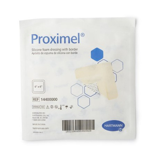 Silicone Foam Dressing Proximel 6 X 6 Inch Square Silicone Adhesive with Border Sterile 14400000